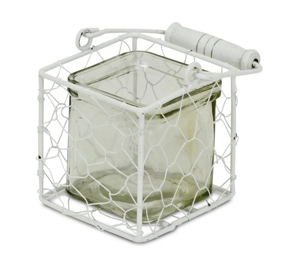 4" White Glass and Metal Lattice Tabletop Lantern Candle Holder HomeRoots