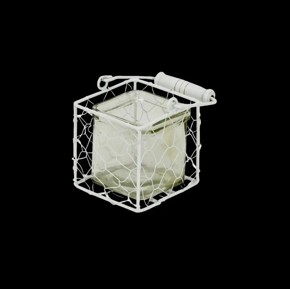 4" White Glass and Metal Lattice Tabletop Lantern Candle Holder HomeRoots