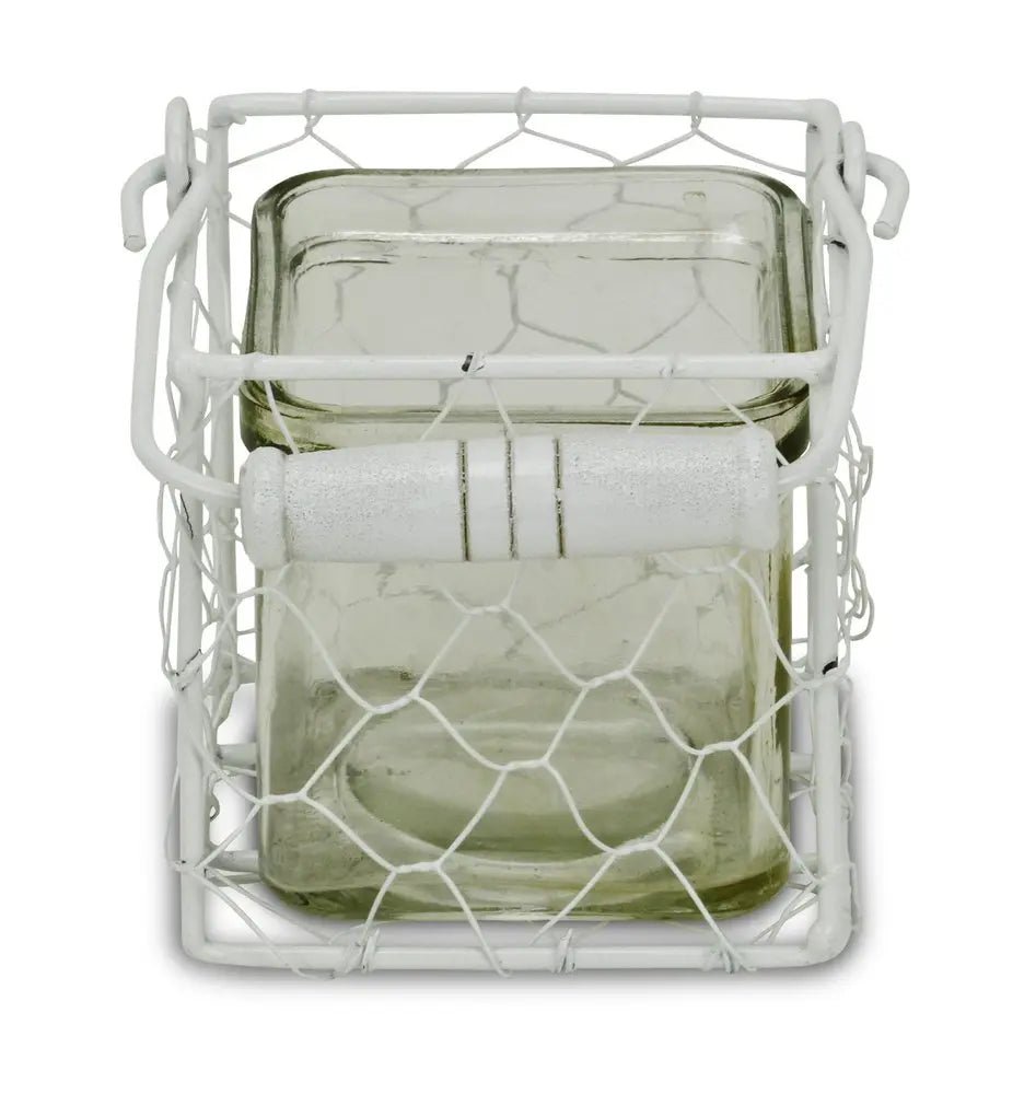 4" White Glass and Metal Lattice Tabletop Lantern Candle Holder HomeRoots