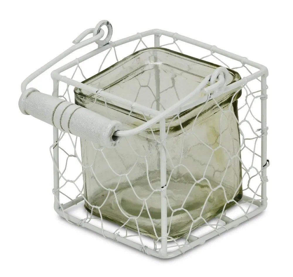 4" White Glass and Metal Lattice Tabletop Lantern Candle Holder HomeRoots