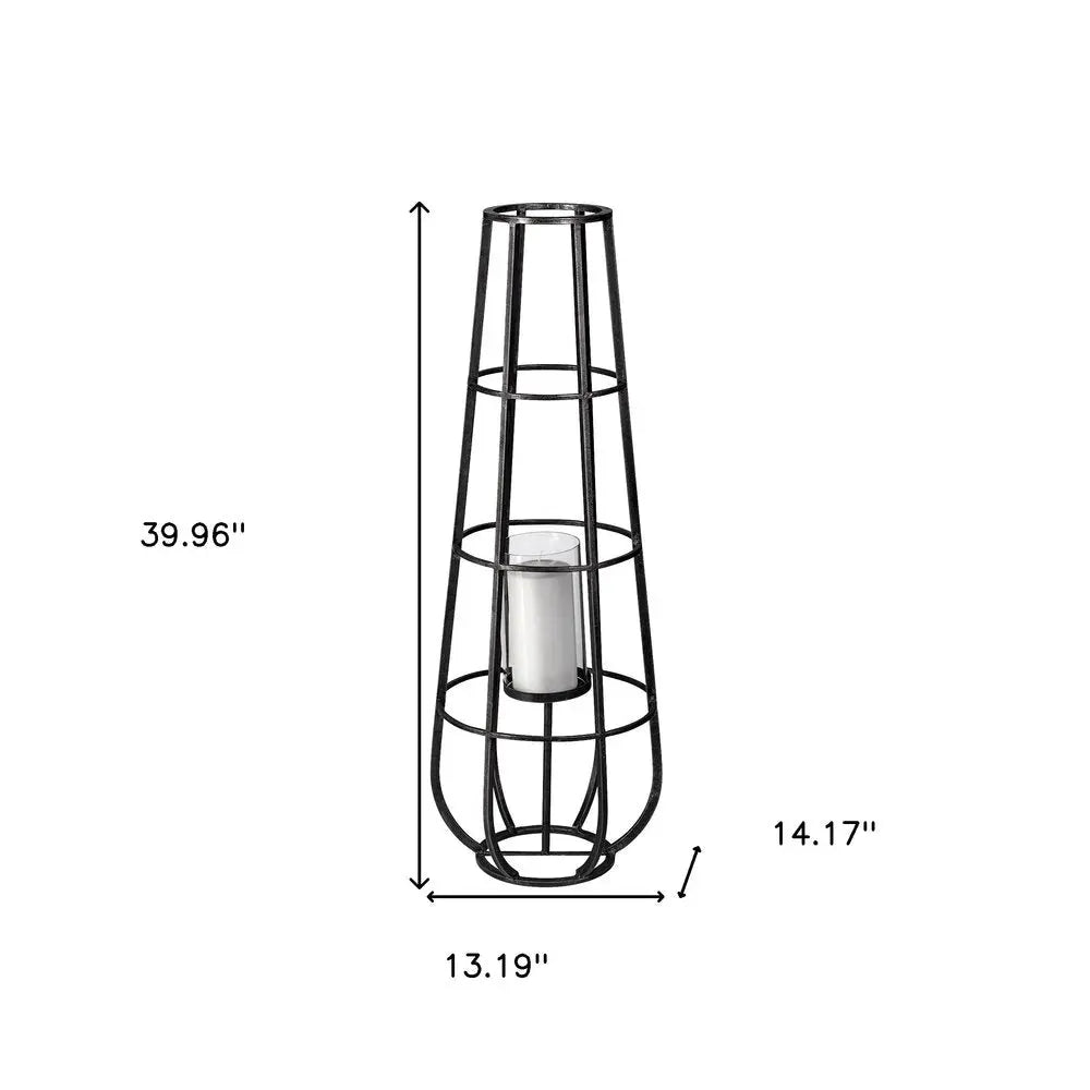 40" Black Distressed Geometric Metal Lantern Candle Holder HomeRoots