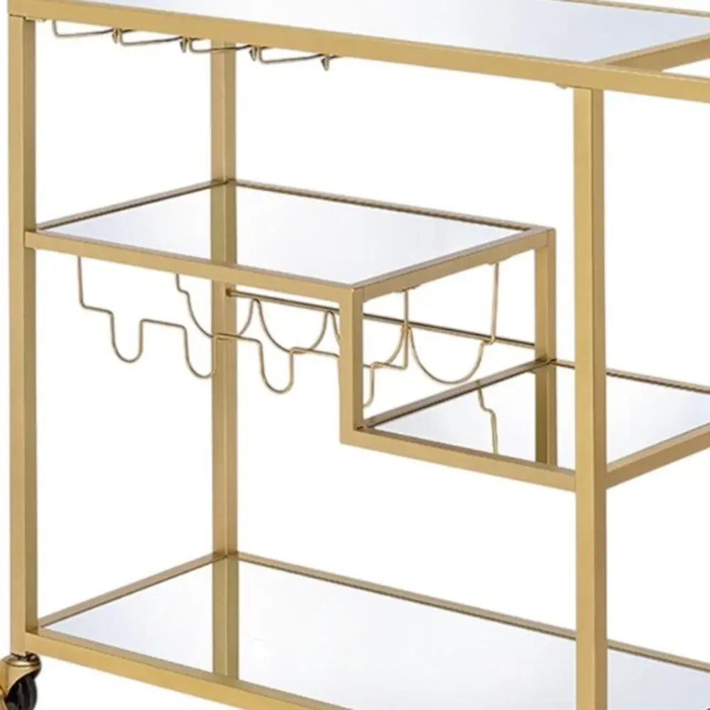 40" Clear and Gold Glass and Iron Rolling Prep Table - NOVA HOME FURNITURE