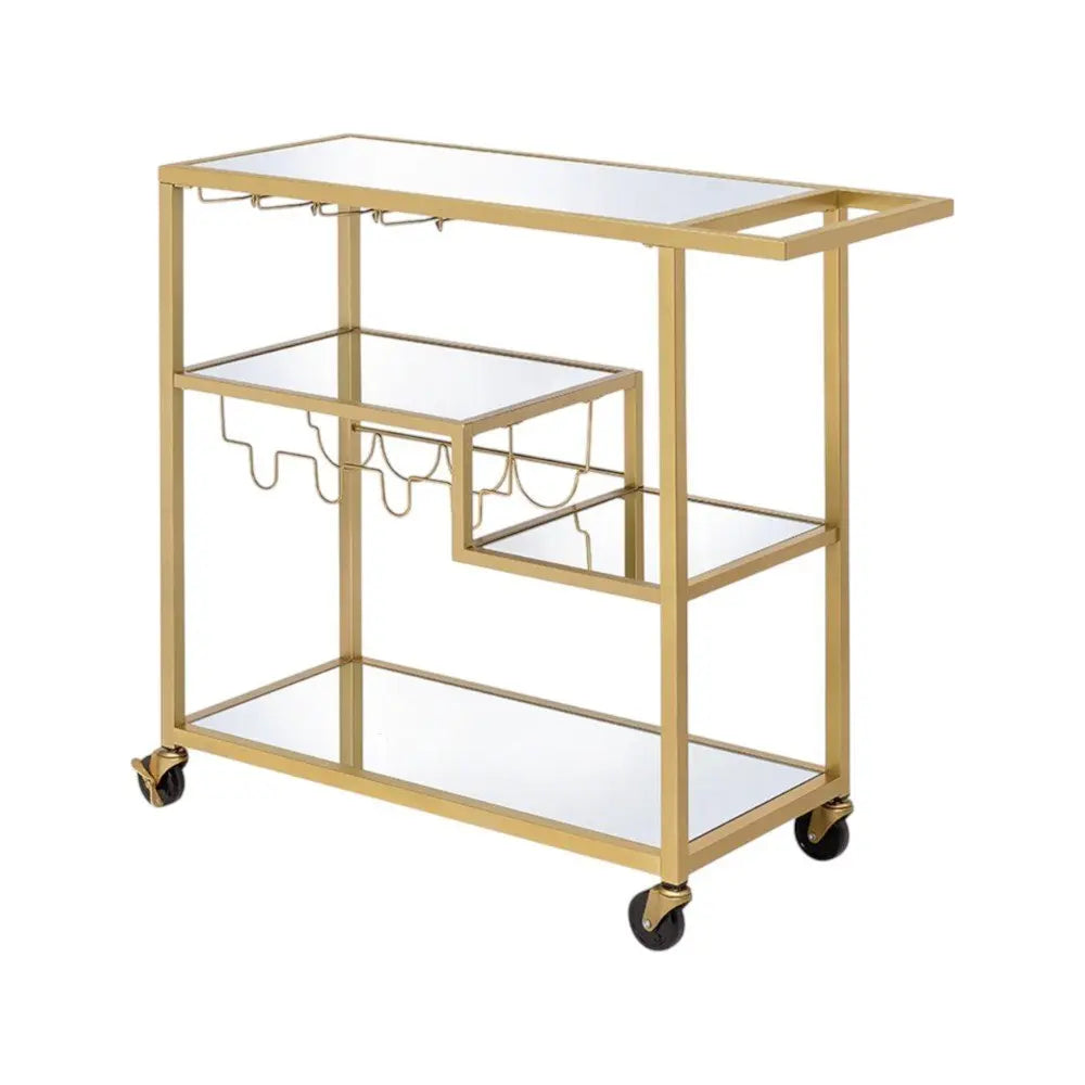 40" Clear and Gold Glass and Iron Rolling Prep Table - NOVA HOME FURNITURE
