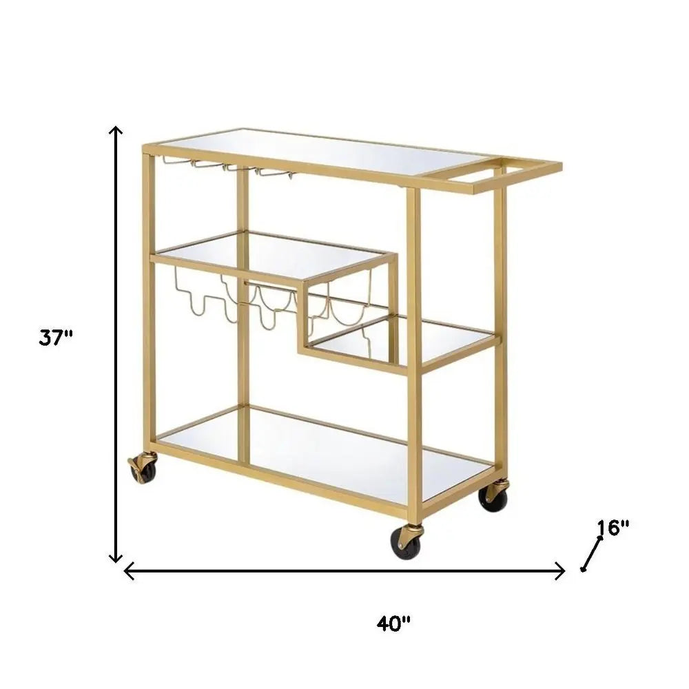 40" Clear and Gold Glass and Iron Rolling Prep Table - NOVA HOME FURNITURE