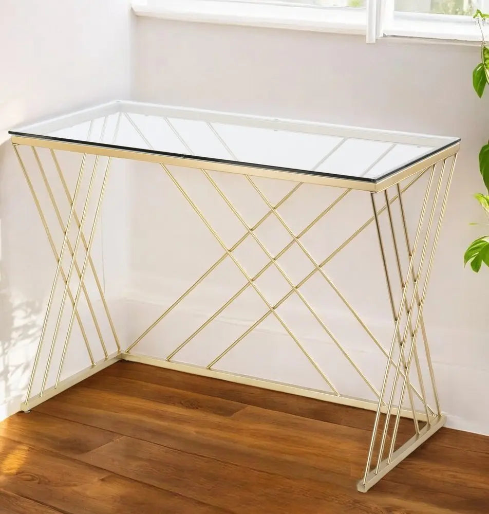 40" Clear and Gold Glass Writing Desk - NOBLE HOME INTERIORS