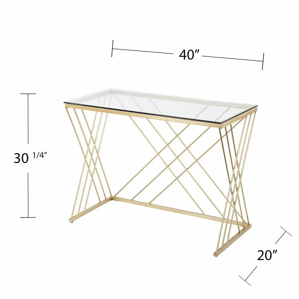 40" Clear and Gold Glass Writing Desk - NOBLE HOME INTERIORS