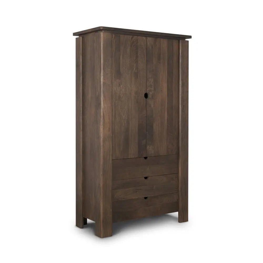 40" Dark Brown Solid Wood Curio Cabinet With Two Doors And Three Drawers HomeRoots