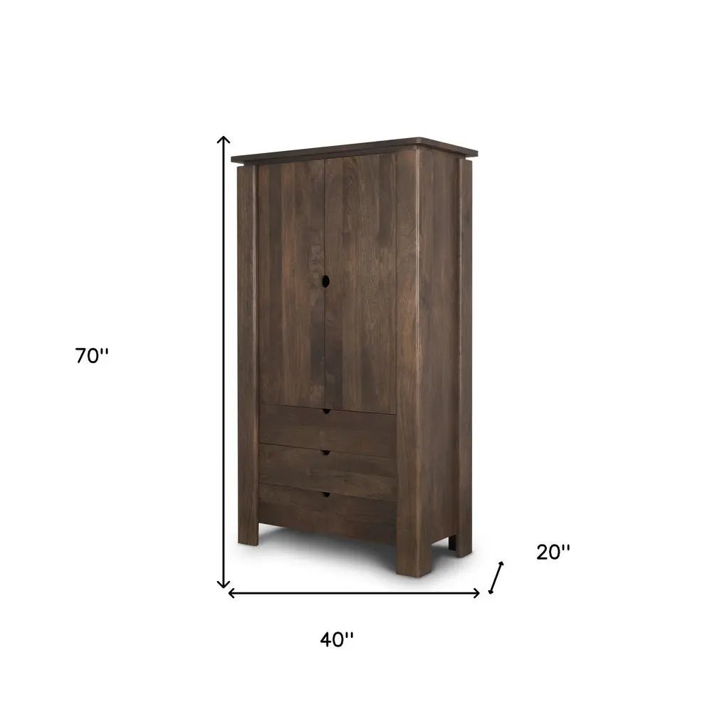 40" Dark Brown Solid Wood Curio Cabinet With Two Doors And Three Drawers HomeRoots