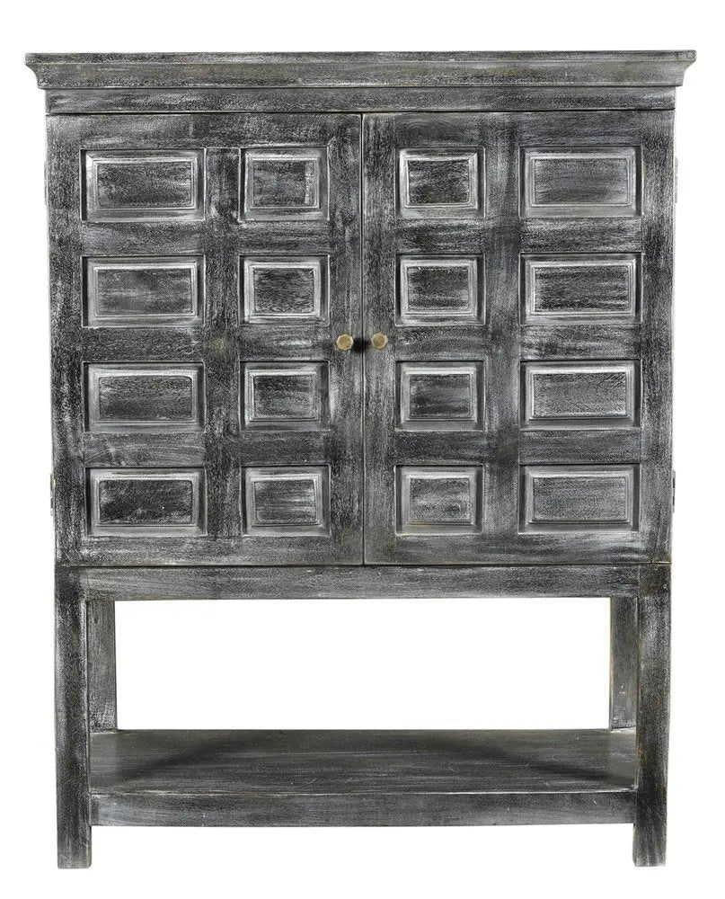 40" Distressed Wash Dark Gray Solid Wood Two Door Accent Cabinet - NOVA HOME FURNITURE