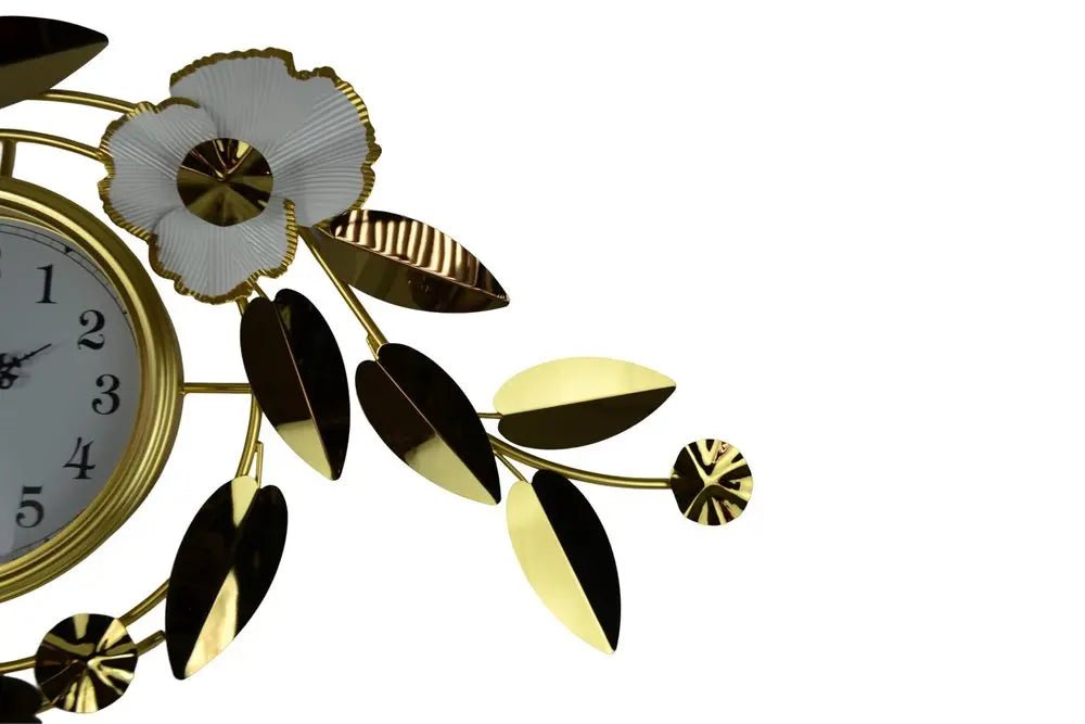 40" Gold And White Metal Silent Analog Floral Novelty Wall Clock HomeRoots