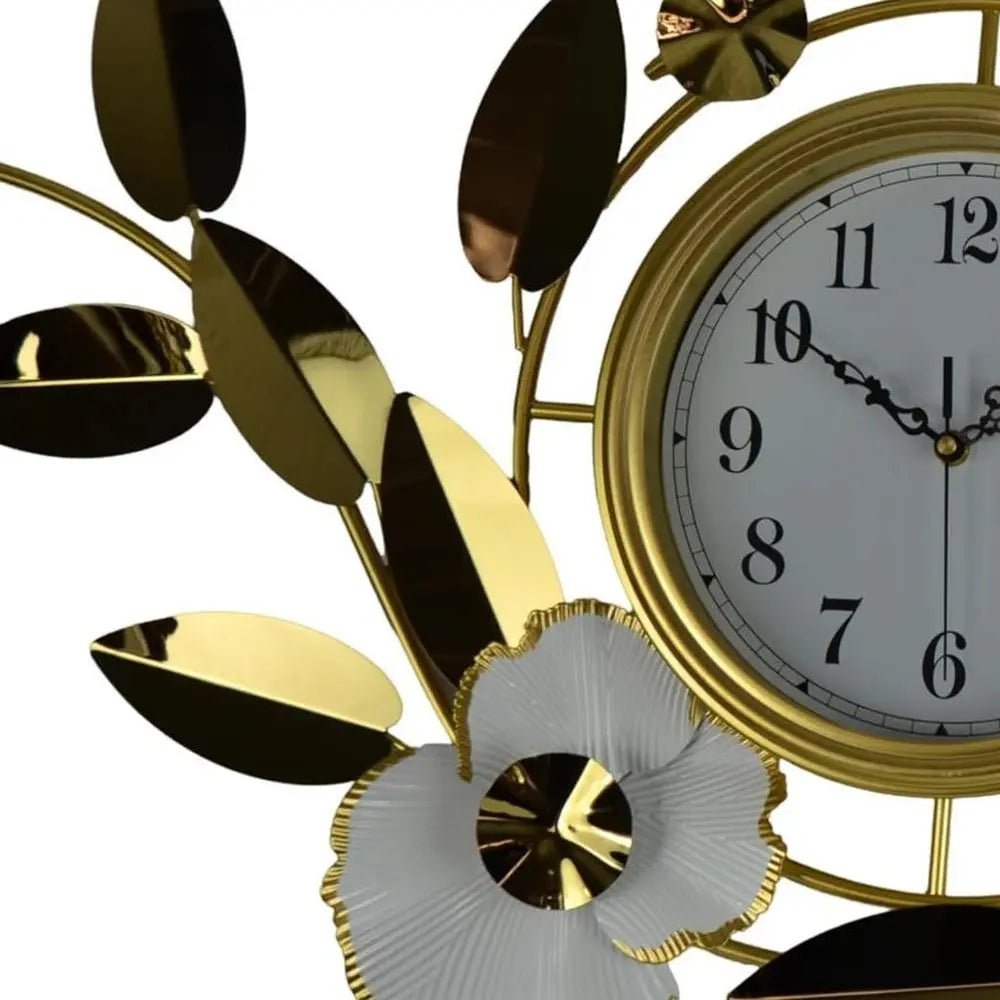 40" Gold And White Metal Silent Analog Floral Novelty Wall Clock HomeRoots