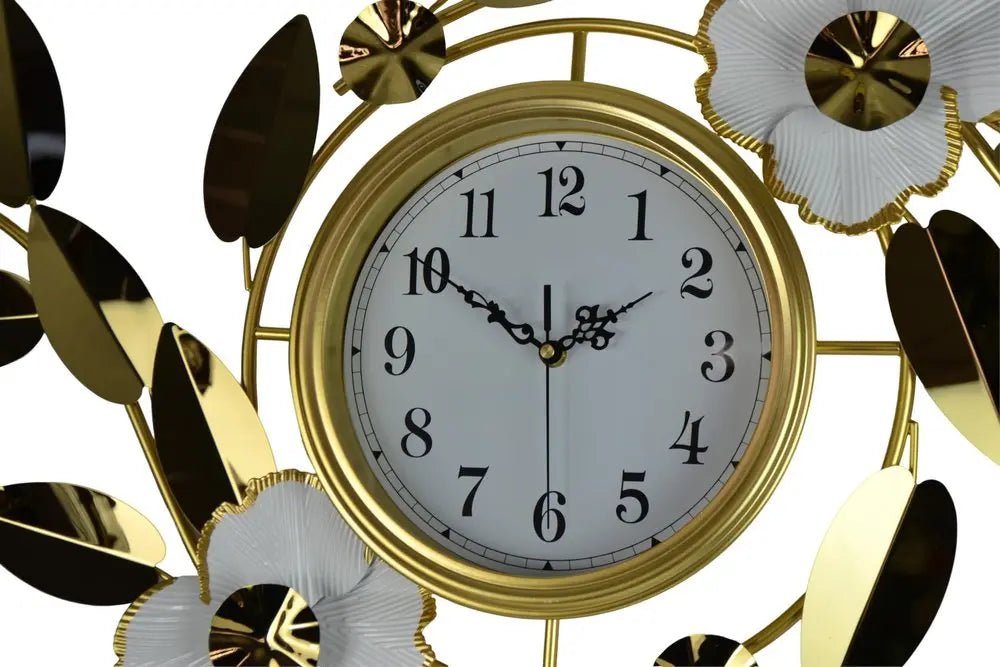 40" Gold And White Metal Silent Analog Floral Novelty Wall Clock HomeRoots