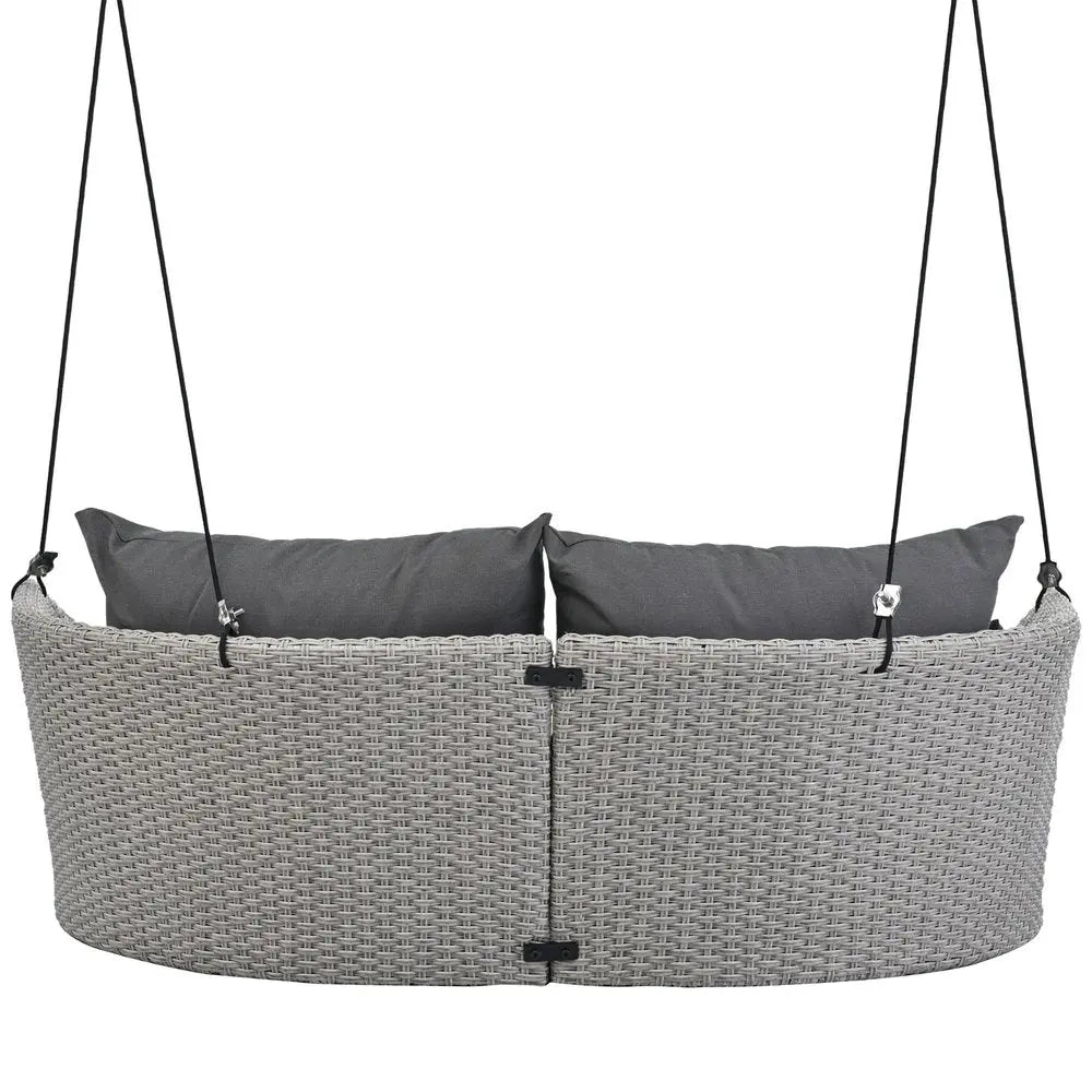 40" Gray Woven Rattan Outdoor Swing Chair with Gray Cushion - NOBLE HOME INTERIORS