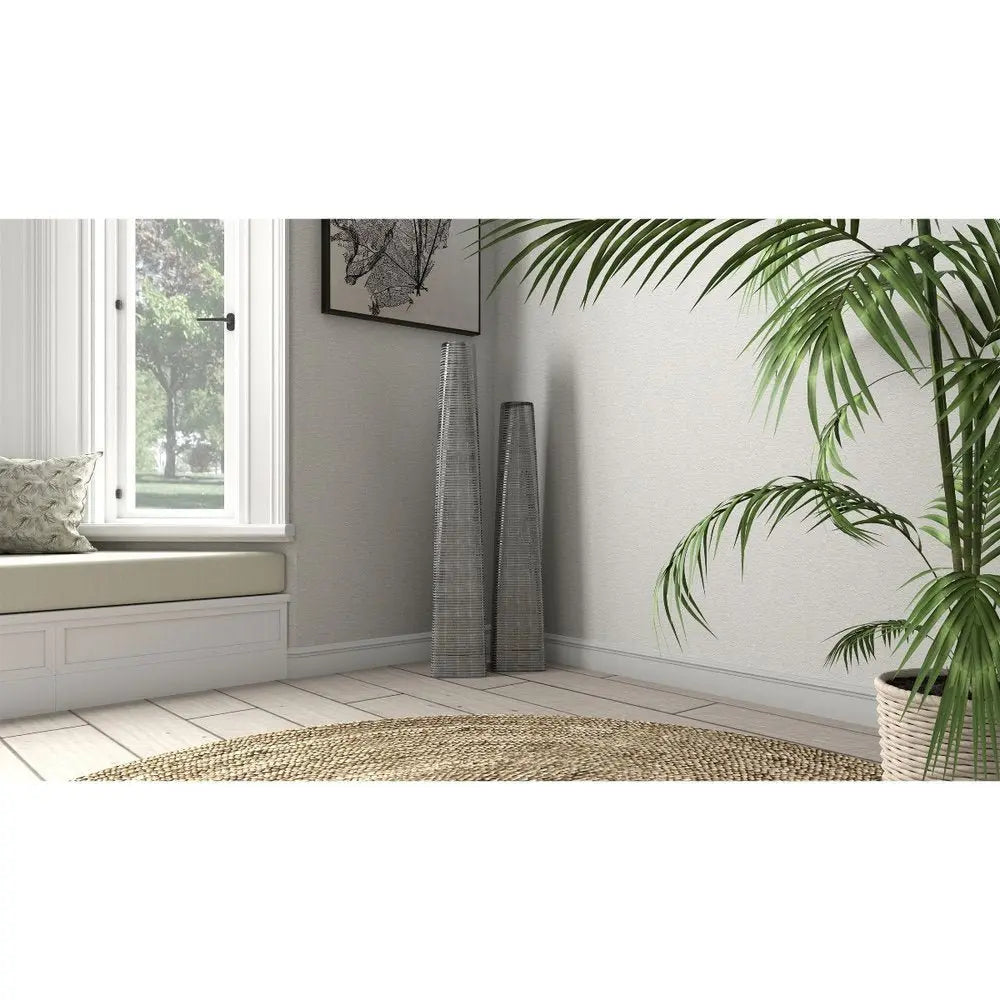 40" Silver Striped Tapered Ceramic Floor Vase - NOBLE HOME INTERIORS