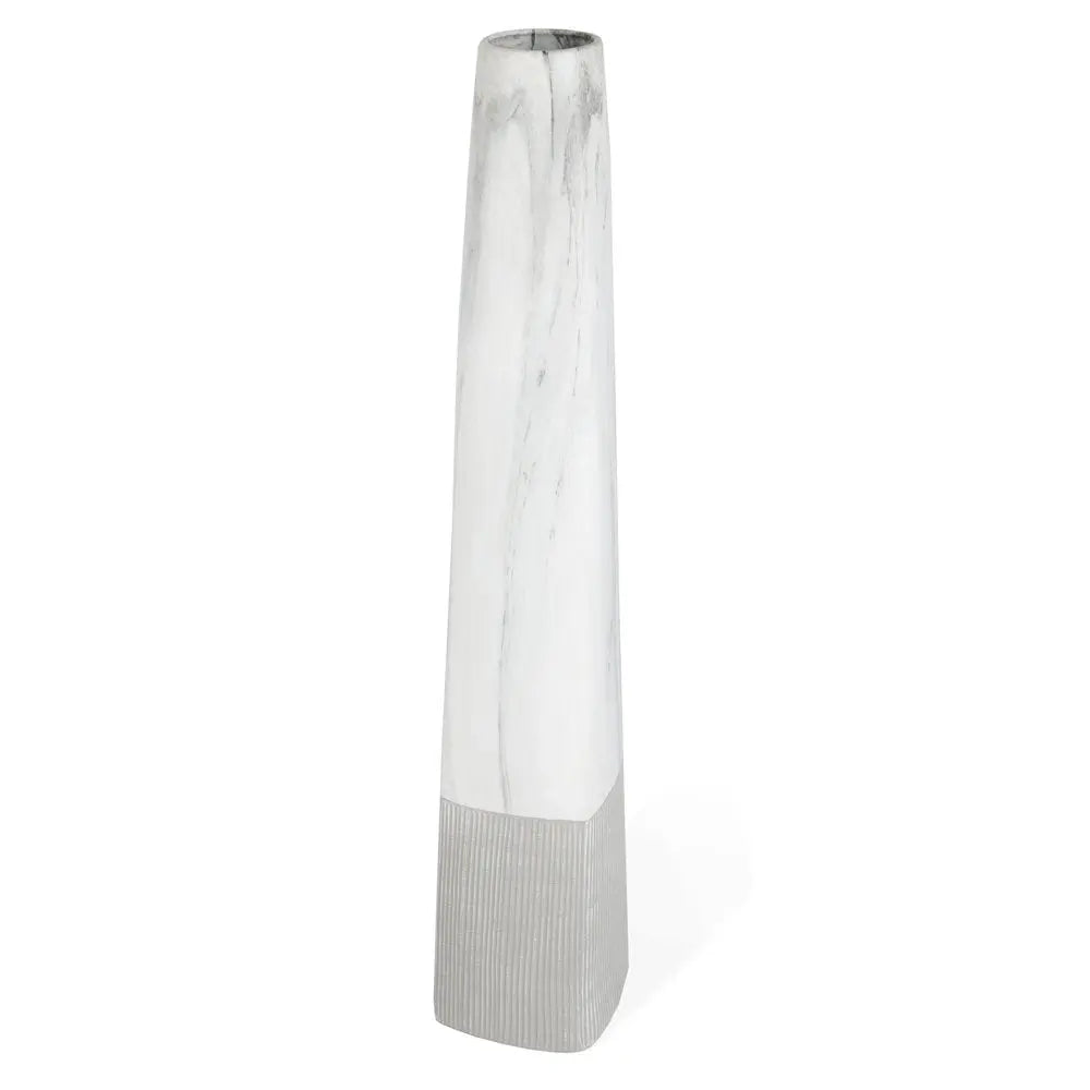 40" White Faux Marble Tapered Ceramic Floor Vase - NOBLE HOME INTERIORS