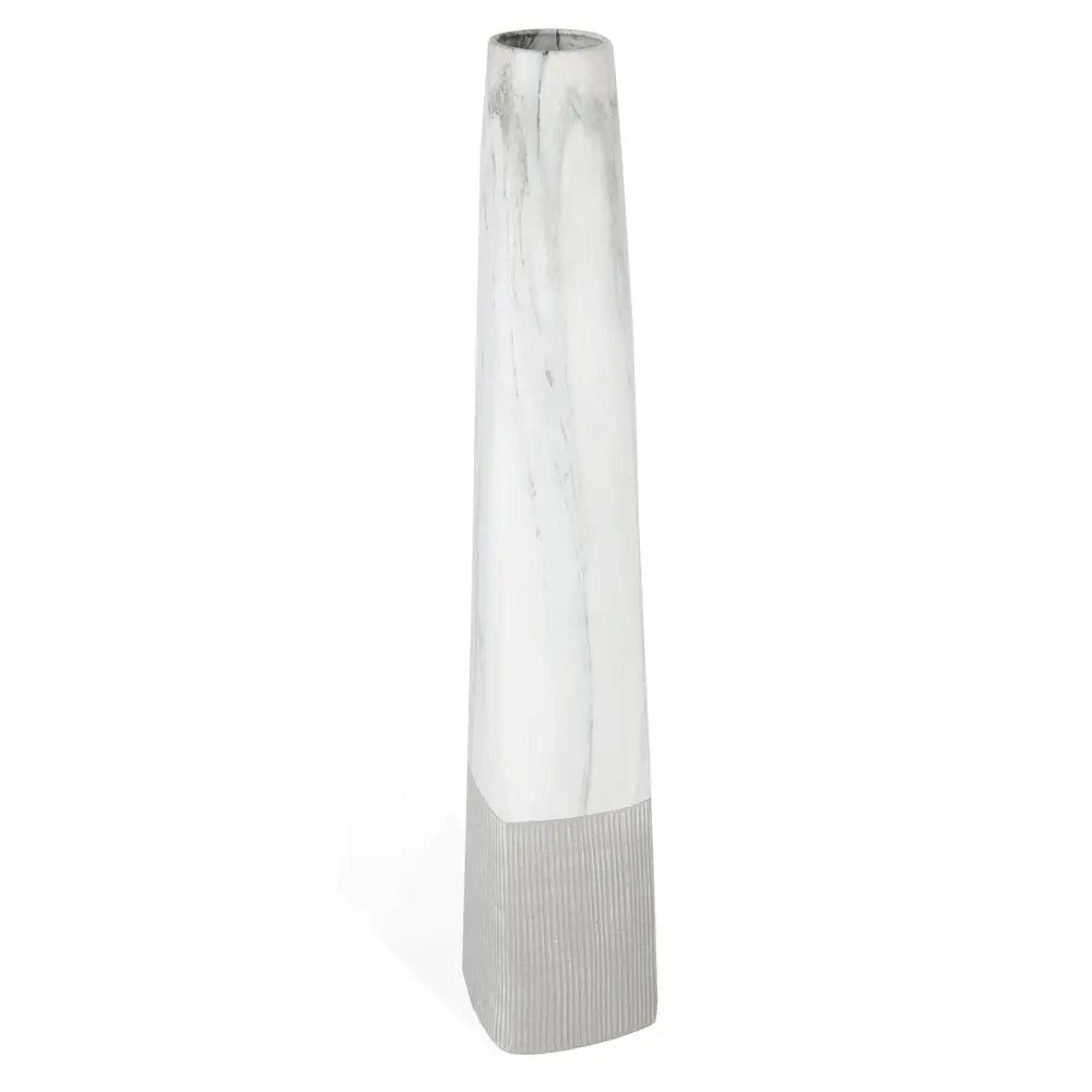 40" White Faux Marble Tapered Ceramic Floor Vase - NOBLE HOME INTERIORS