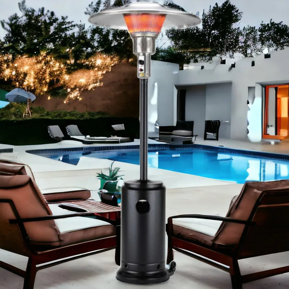 40000 BTU Black Steel Propane Cylindrical Pole Standing Patio Heater - NOBLE HOME INTERIORS