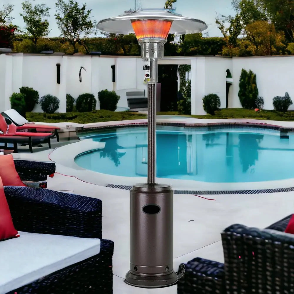 40000 BTU Bronze Steel Propane Cylindrical Pole Standing Patio Heater - NOBLE HOME INTERIORS