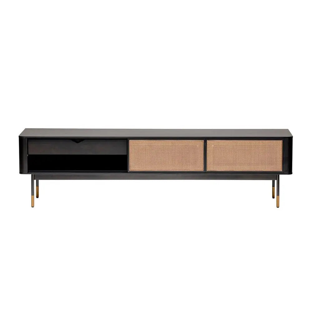 Black Wood and Wicker Media Stand HomeRoots