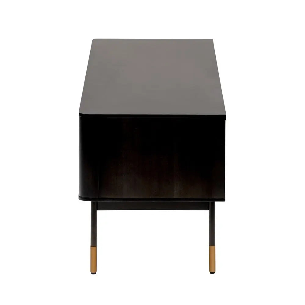 Black Wood and Wicker Media Stand HomeRoots