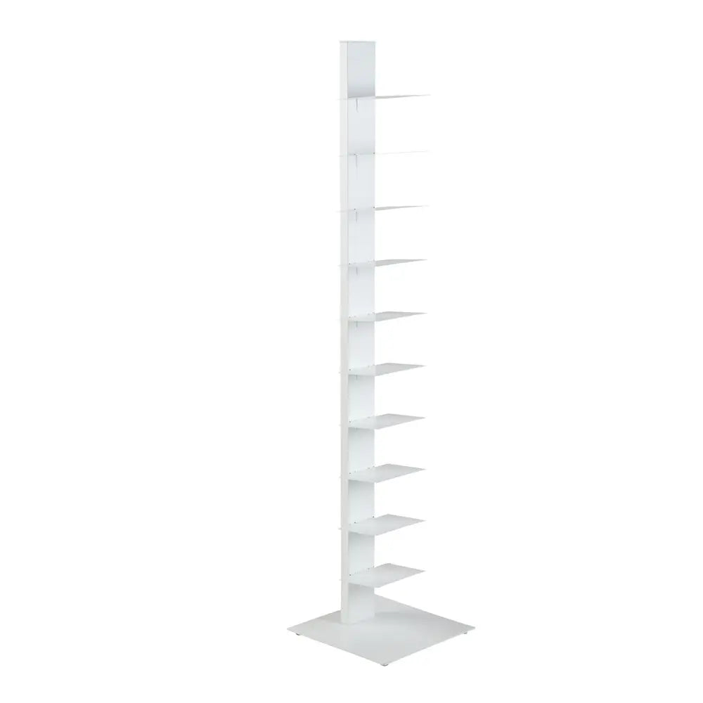 60" White Metal Ten Shelf Modern Tower Bookcase