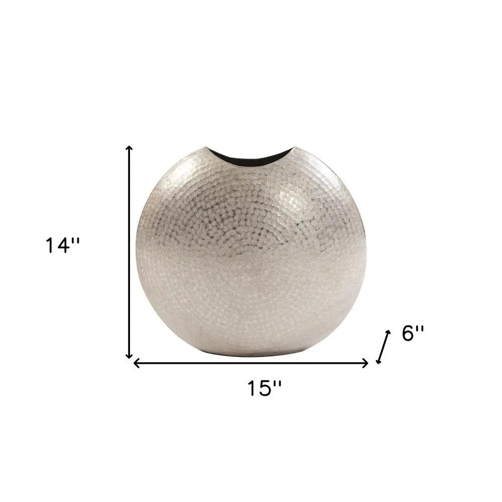 14" Silver Hammered Round Aluminum Table Vase HomeRoots