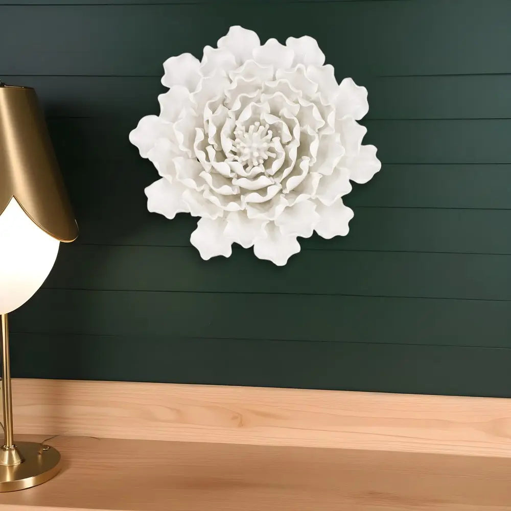 9" Off White Ceramic Flower Hanging Dimensional Sculpture HomeRoots