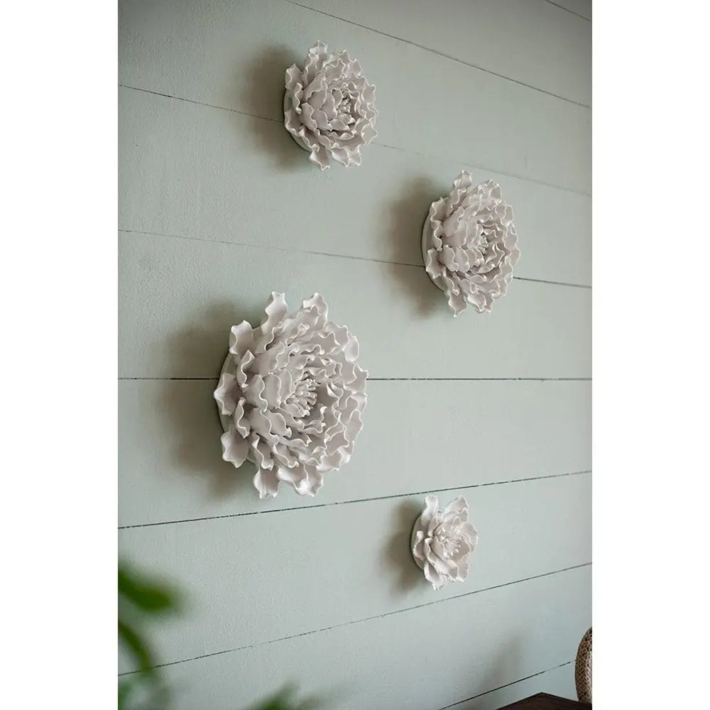 9" Off White Ceramic Flower Hanging Dimensional Sculpture HomeRoots