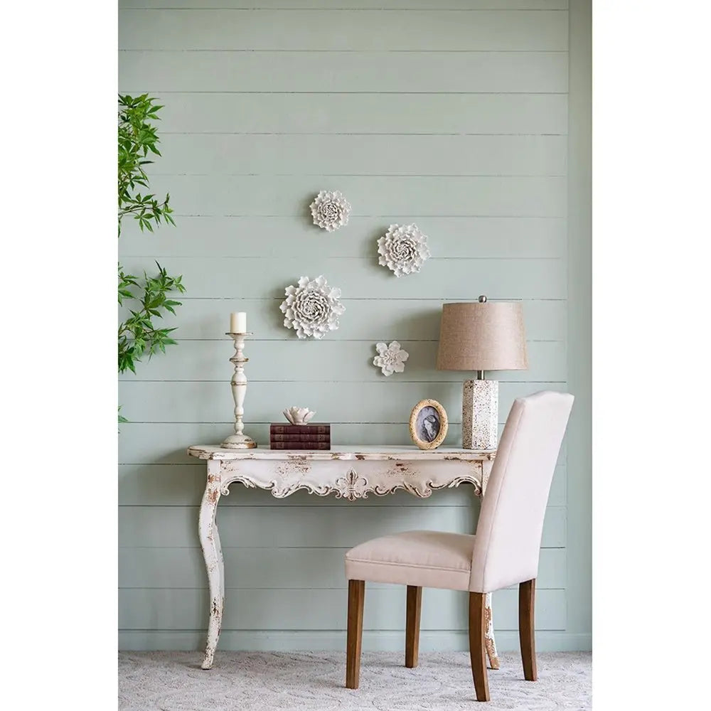 9" Off White Ceramic Flower Hanging Dimensional Sculpture HomeRoots