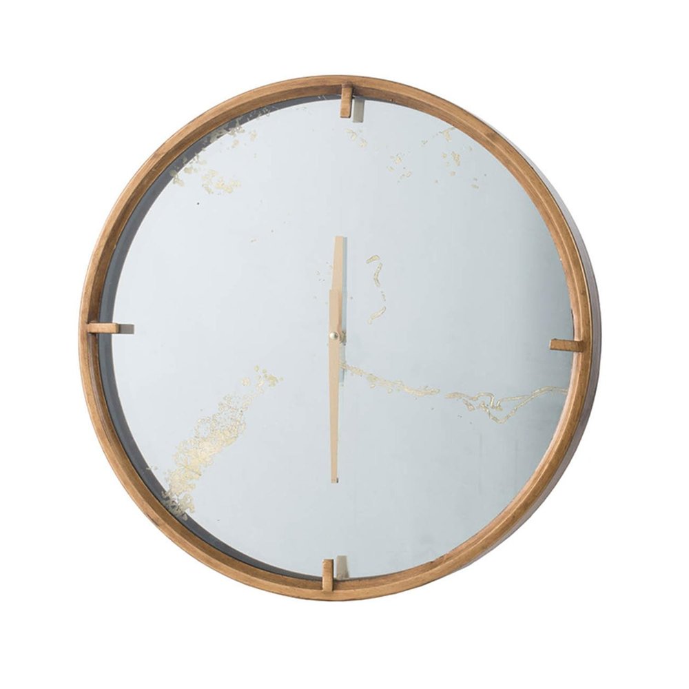 Reloj de pared analógico redondo de madera dorada de 2"