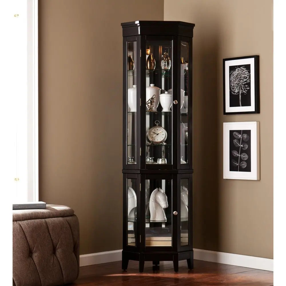 Elegant Black Lighted Curio Cabinet HomeRoots