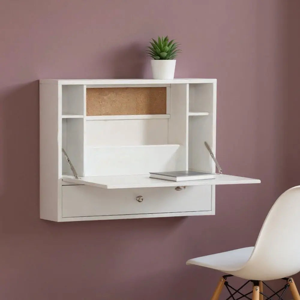 26" White Wall Mounted Floating Desk HomeRoots