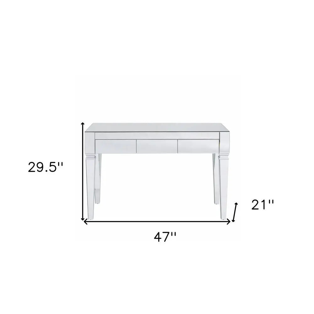 47" Silver Mirrored Writing Desk With Three Drawers HomeRoots