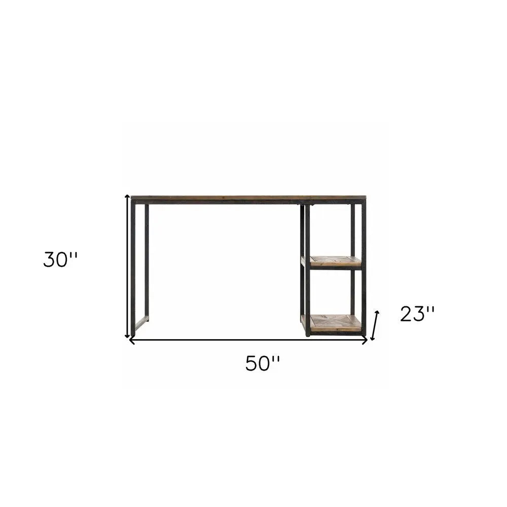 50" Brown and Black Solid Wood Writing Desk HomeRoots