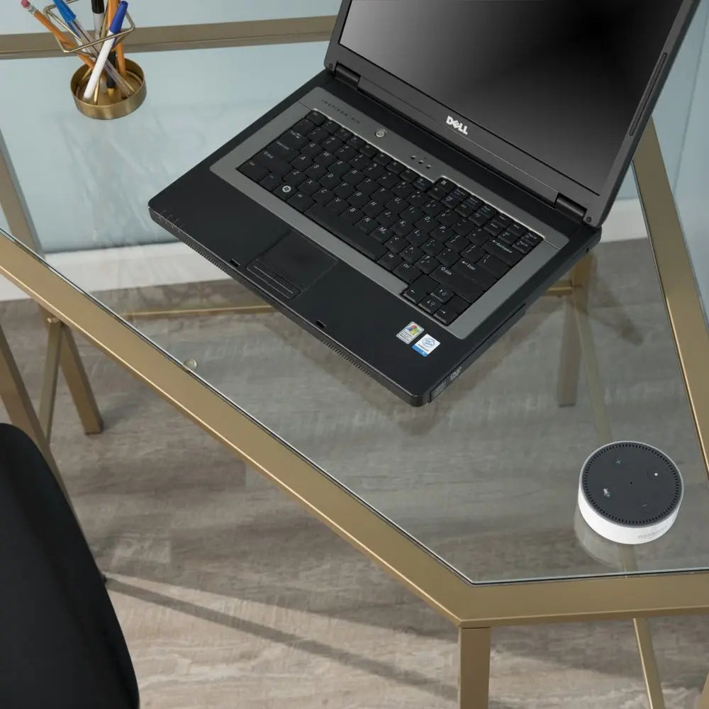 42" Clear and Gold Glass Writing Desk HomeRoots