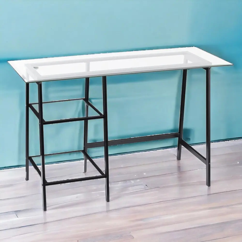 46" Clear and Black Glass Writing Desk HomeRoots