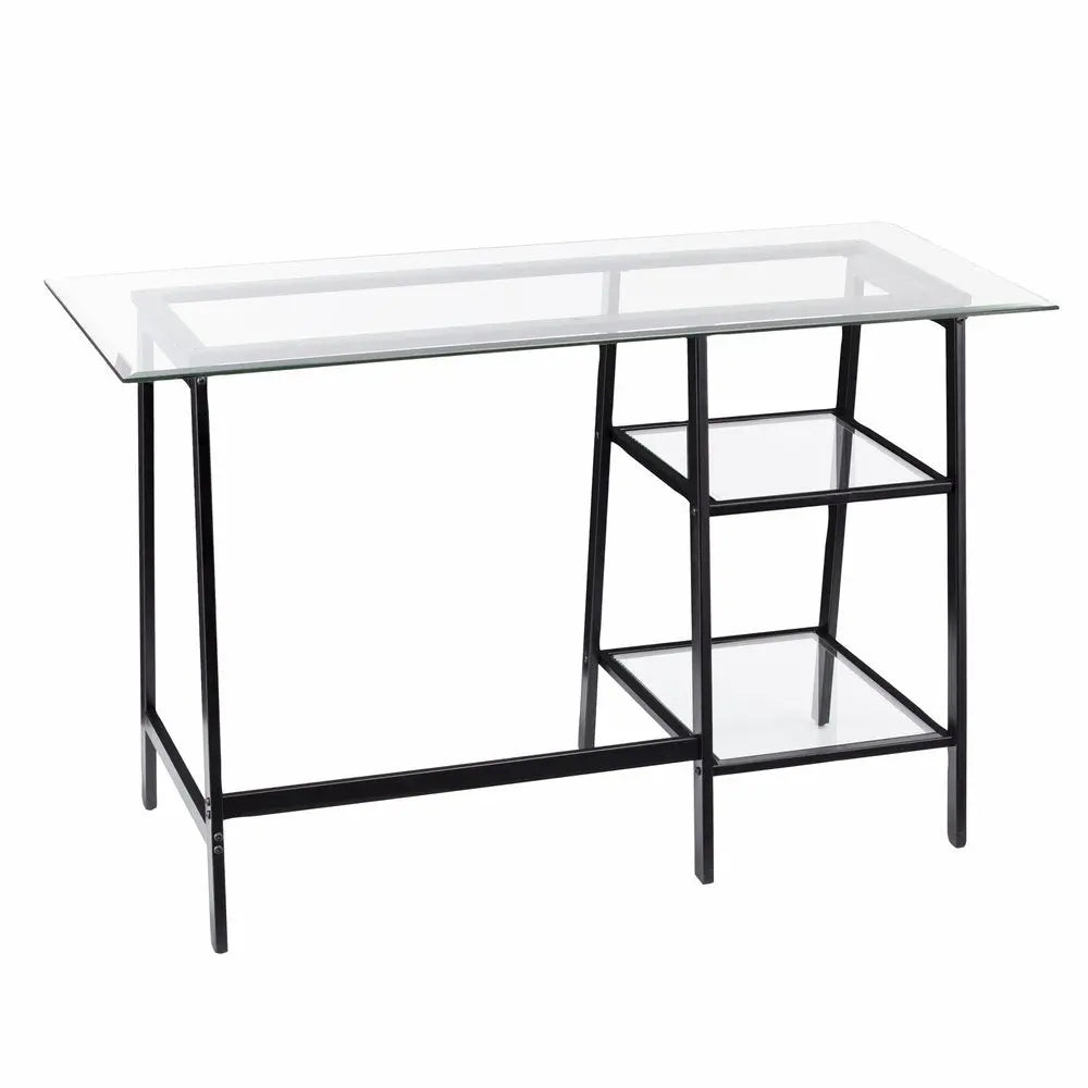 46" Clear and Black Glass Writing Desk HomeRoots