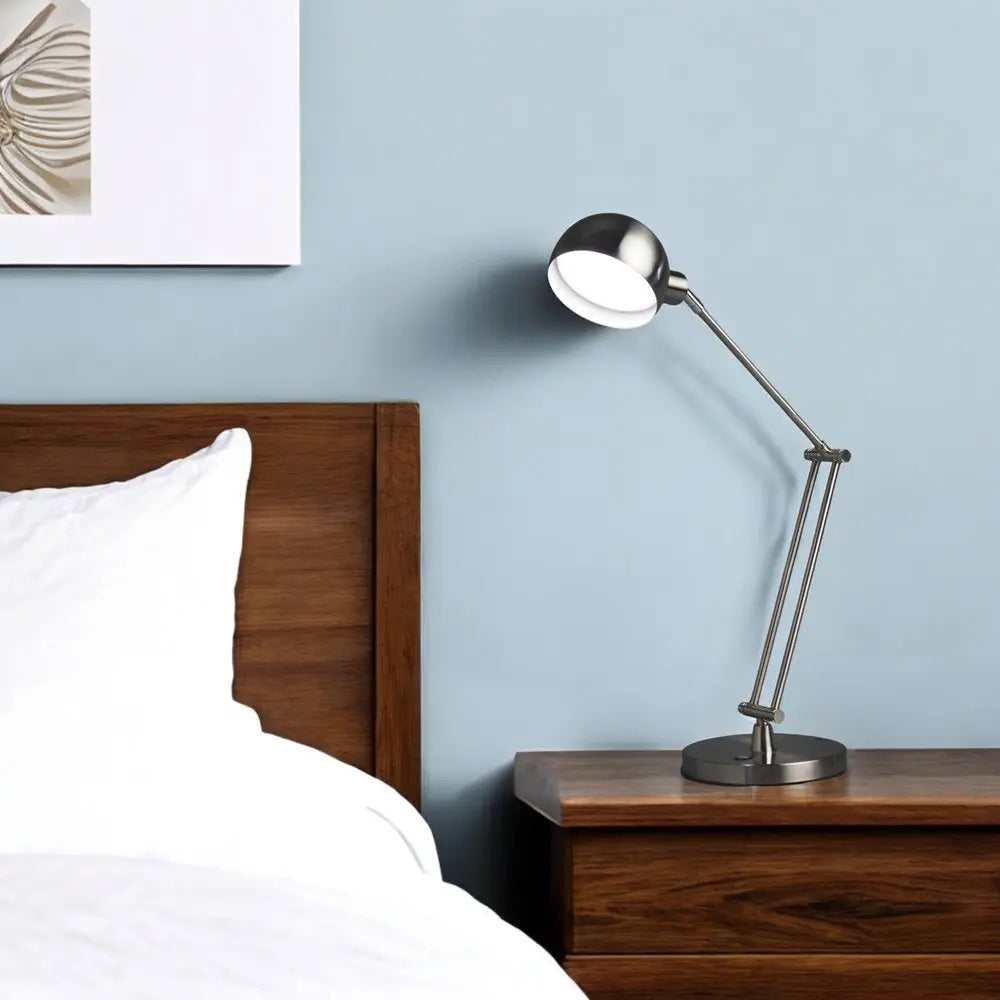 18" Nickel Metal Adjustable Swing Arm LED Desk Lamp With USB HomeRoots