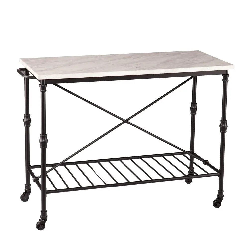 Black and White 49" Rolling Kitchen Island With Storage HomeRoots