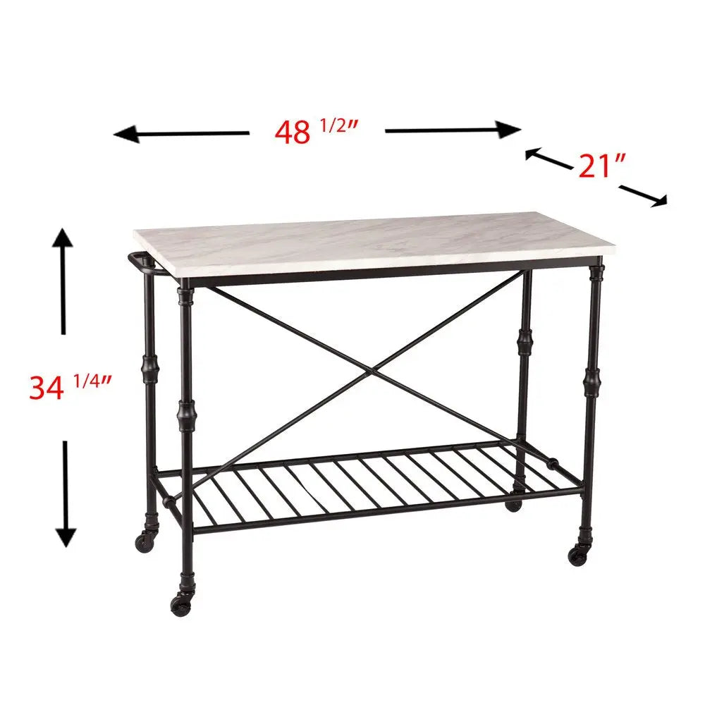 Black and White 49" Rolling Kitchen Island With Storage HomeRoots