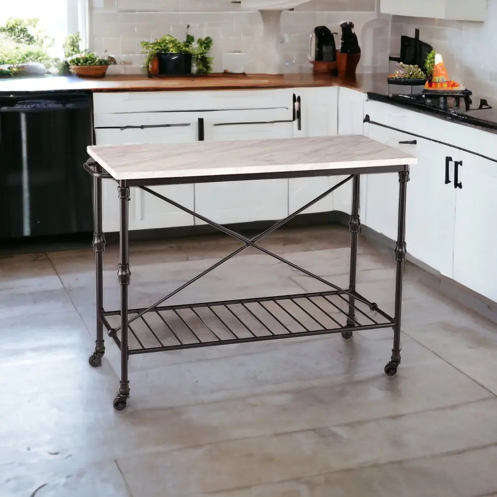 Black and White 49" Rolling Kitchen Island With Storage HomeRoots