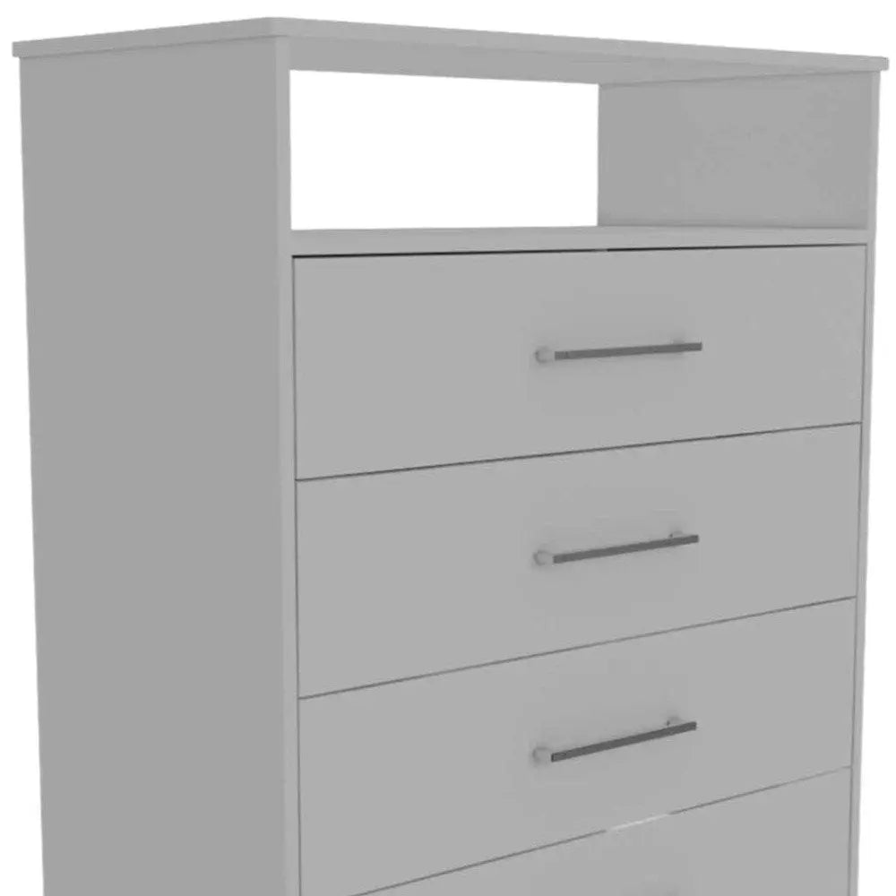 Modern White Four Drawer Dresser with Hutch HomeRoots