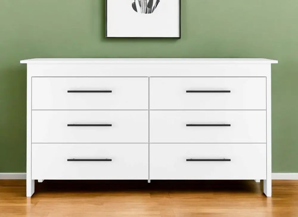 59" White Six Drawer Double Dresser HomeRoots