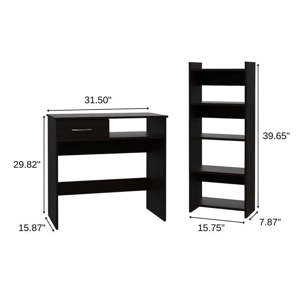 32" Black Computer Desk Desk and Bookshelf Set HomeRoots