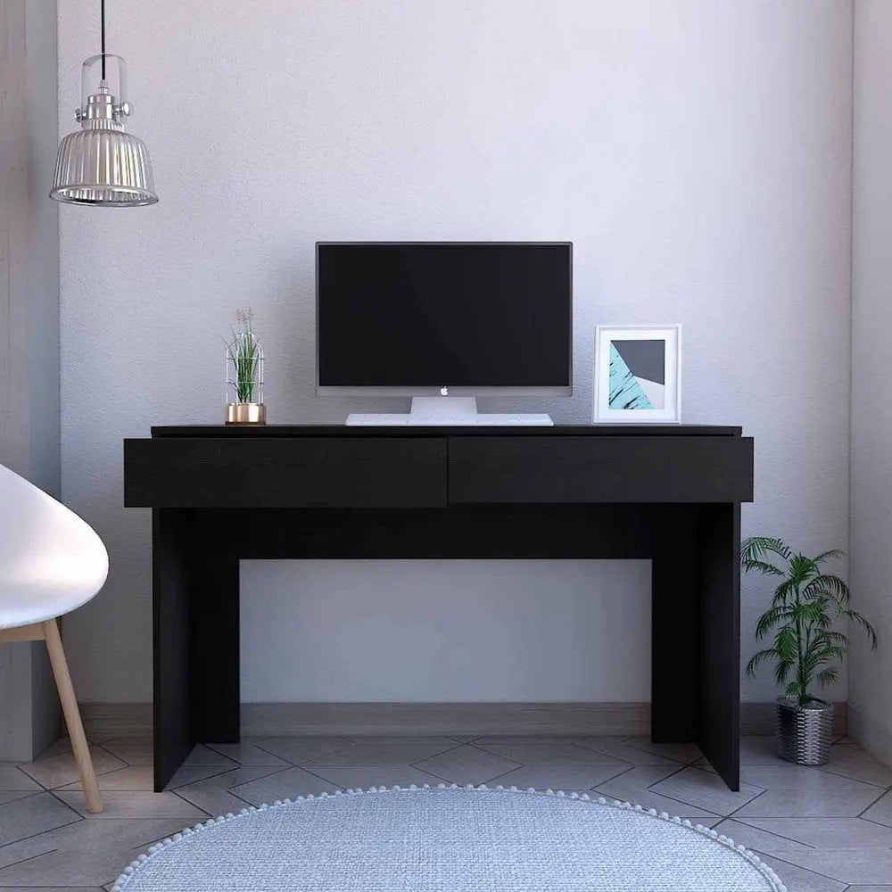 47" Black Computer Desk with Two Drawers HomeRoots