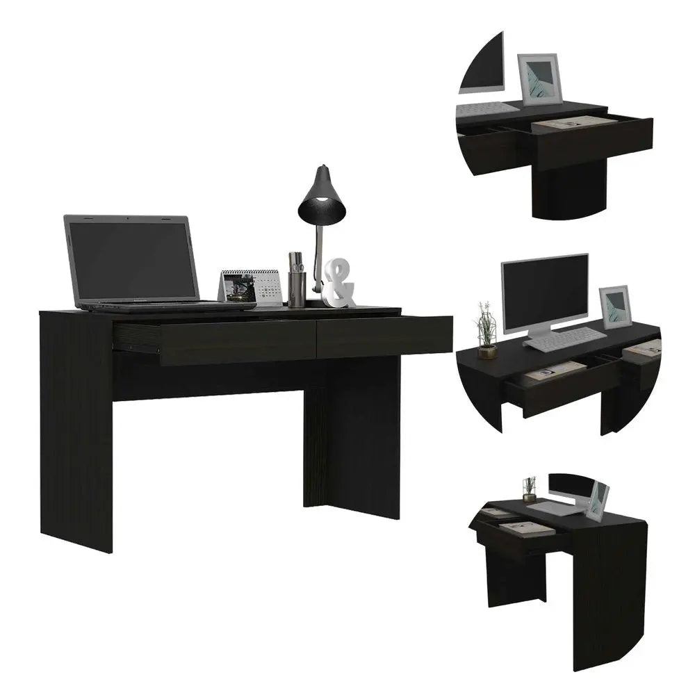 47" Black Computer Desk with Two Drawers HomeRoots