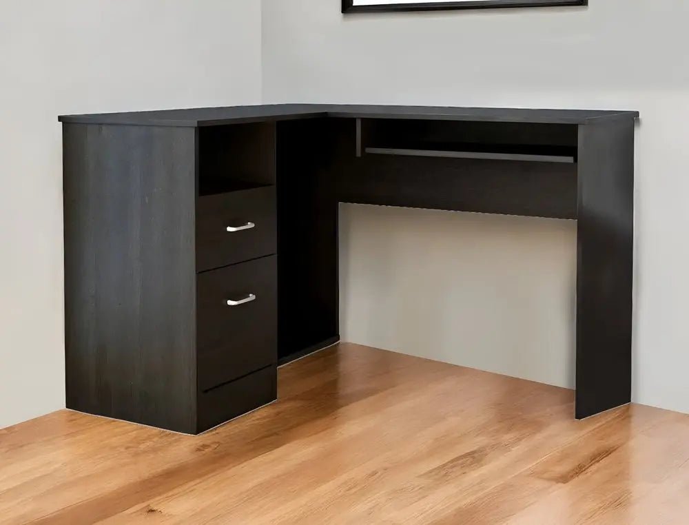 41" Black L Shape Computer Desk With Two Drawers HomeRoots