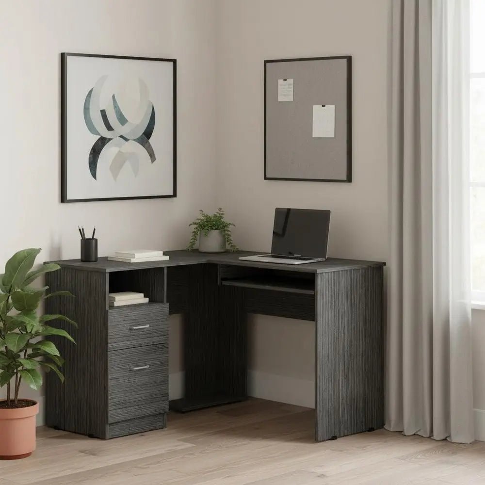 41" Gray L Shape Computer Desk With Two Drawers HomeRoots