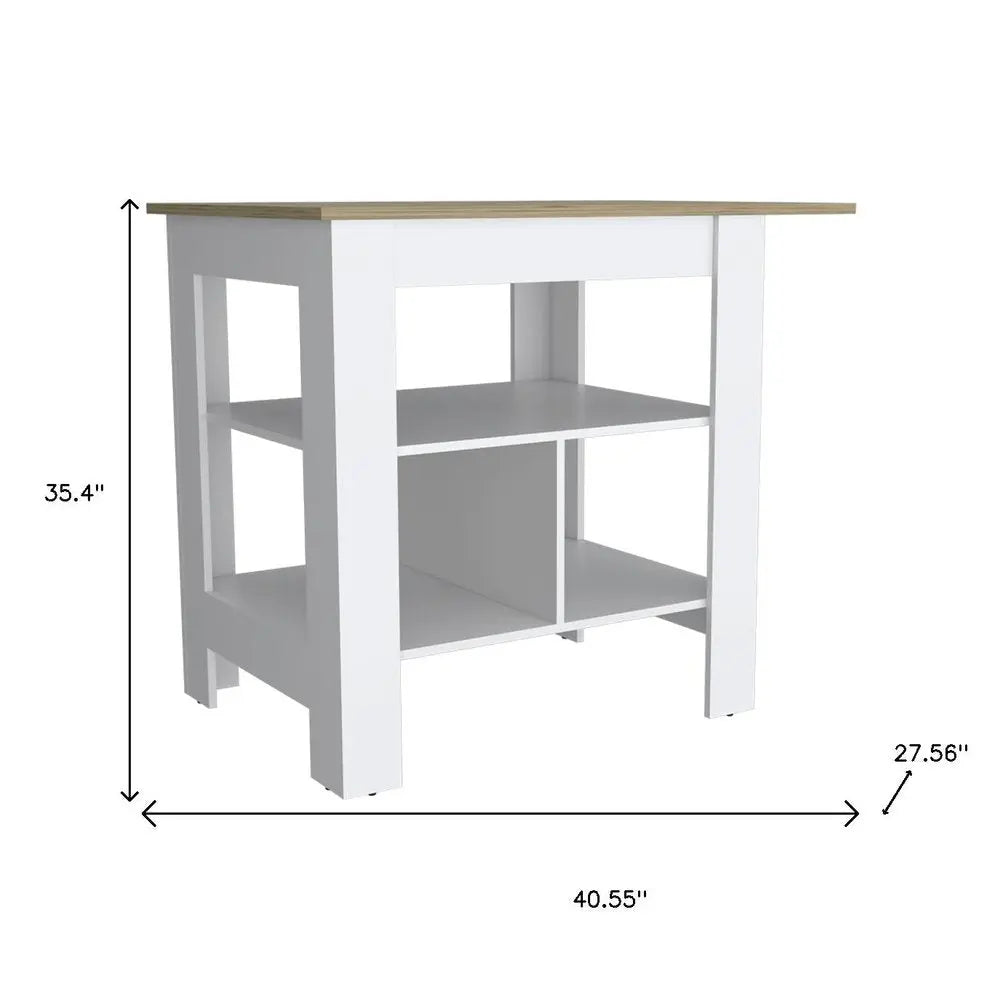41" Natural and White Wood Kitchen Island Set With Storage - NOVA HOME FURNITURE