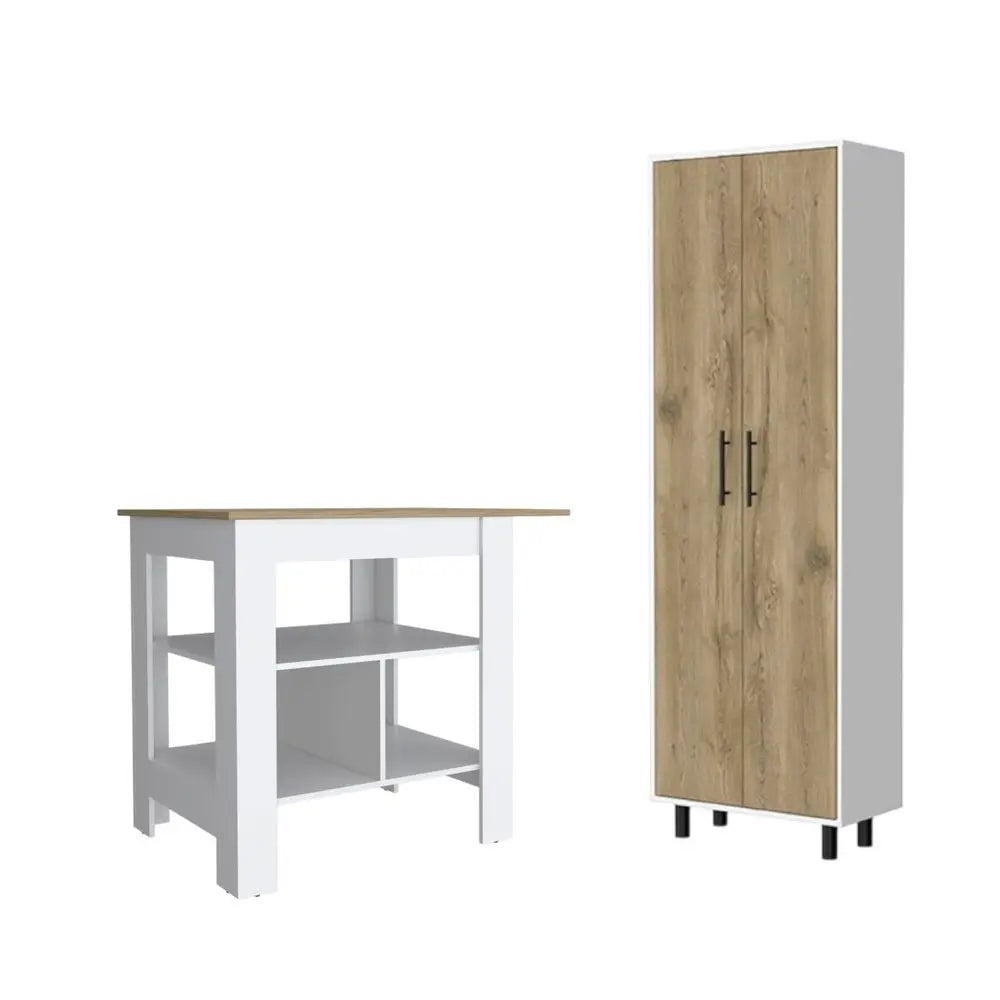 41" Natural and White Wood Kitchen Island Set With Storage - NOVA HOME FURNITURE